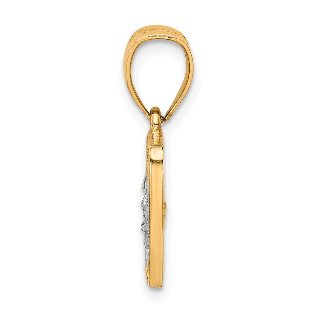 10k Yellow Gold w/Rhodium CZ Micropave 100 Dollar Bill Pendant