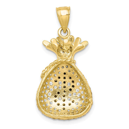 10k Yellow Gold Black and Clear CZ Micro Pave Money Bag Pendant