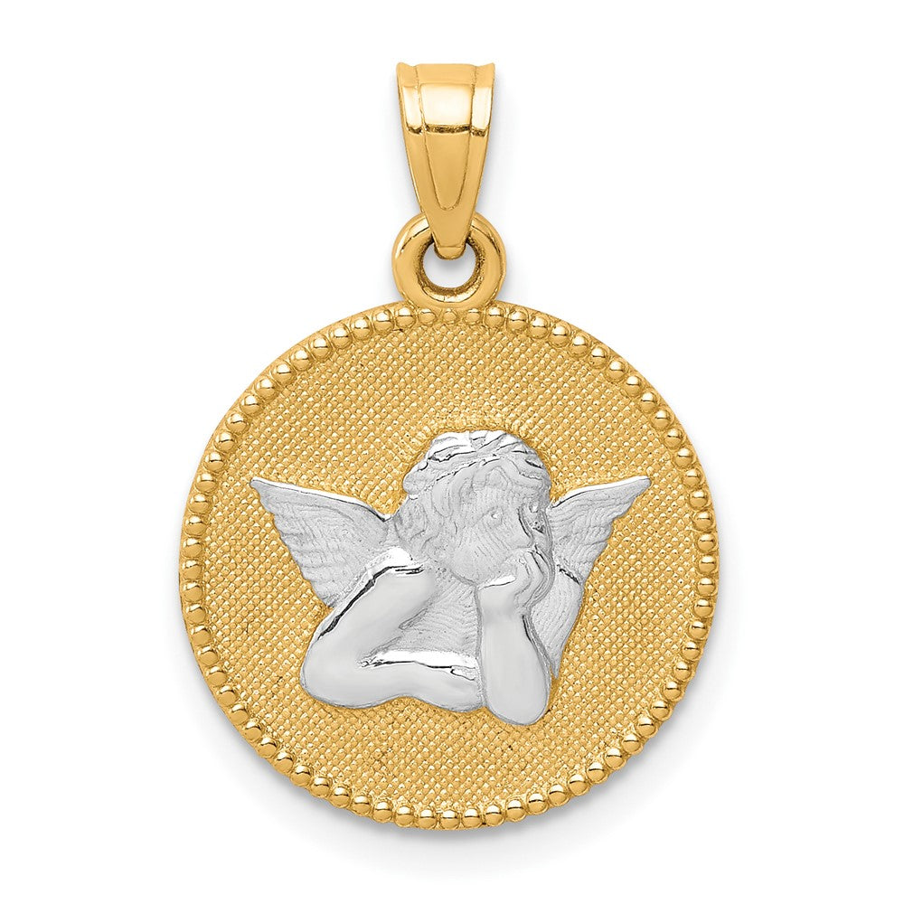 10k Yellow w/Rhodium Polished and Textured Angel Pendant