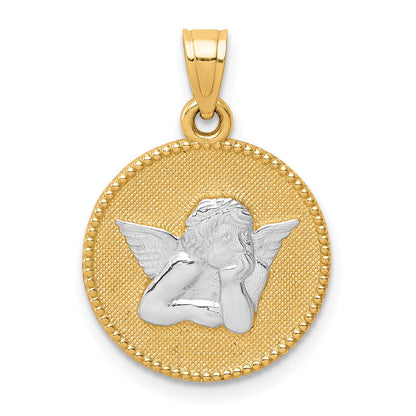10k Yellow w/Rhodium Polished and Textured Angel Pendant