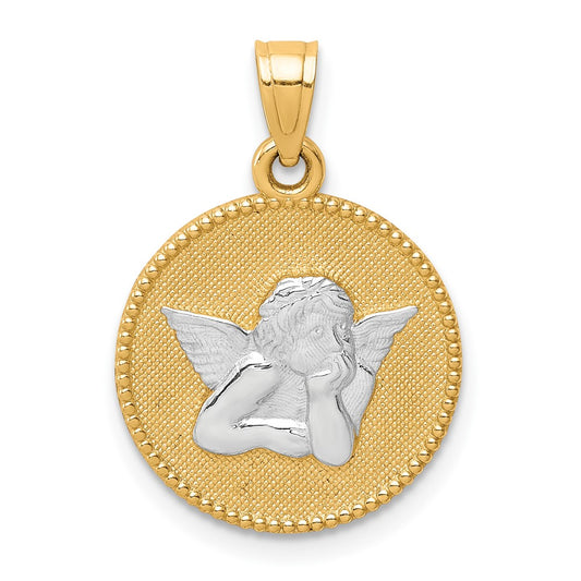 10k Yellow w/Rhodium Polished and Textured Angel Pendant