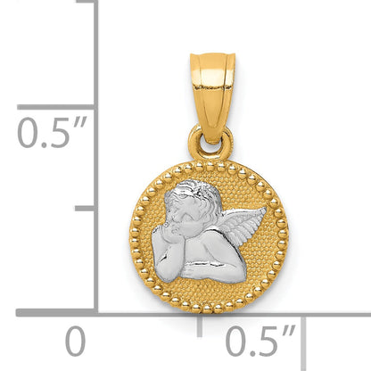 10k Yellow w/Rhodium Polished and Textured Angel Pendant