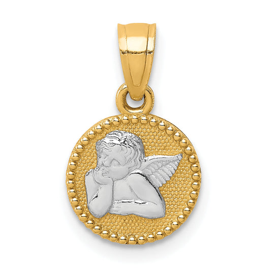 10k Yellow w/Rhodium Polished and Textured Angel Pendant