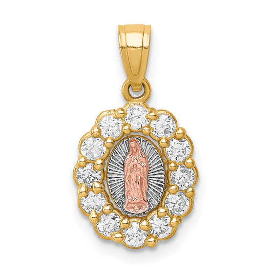 10k Two-tone w/White Rhodium CZ Guadalupe Pendant