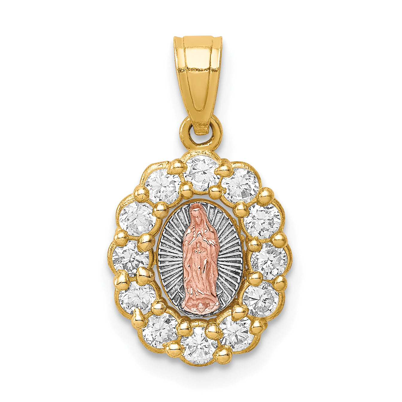 10k Two-tone 10K Two-Tone w/White Rhodium CZ Guadalupe Pendant