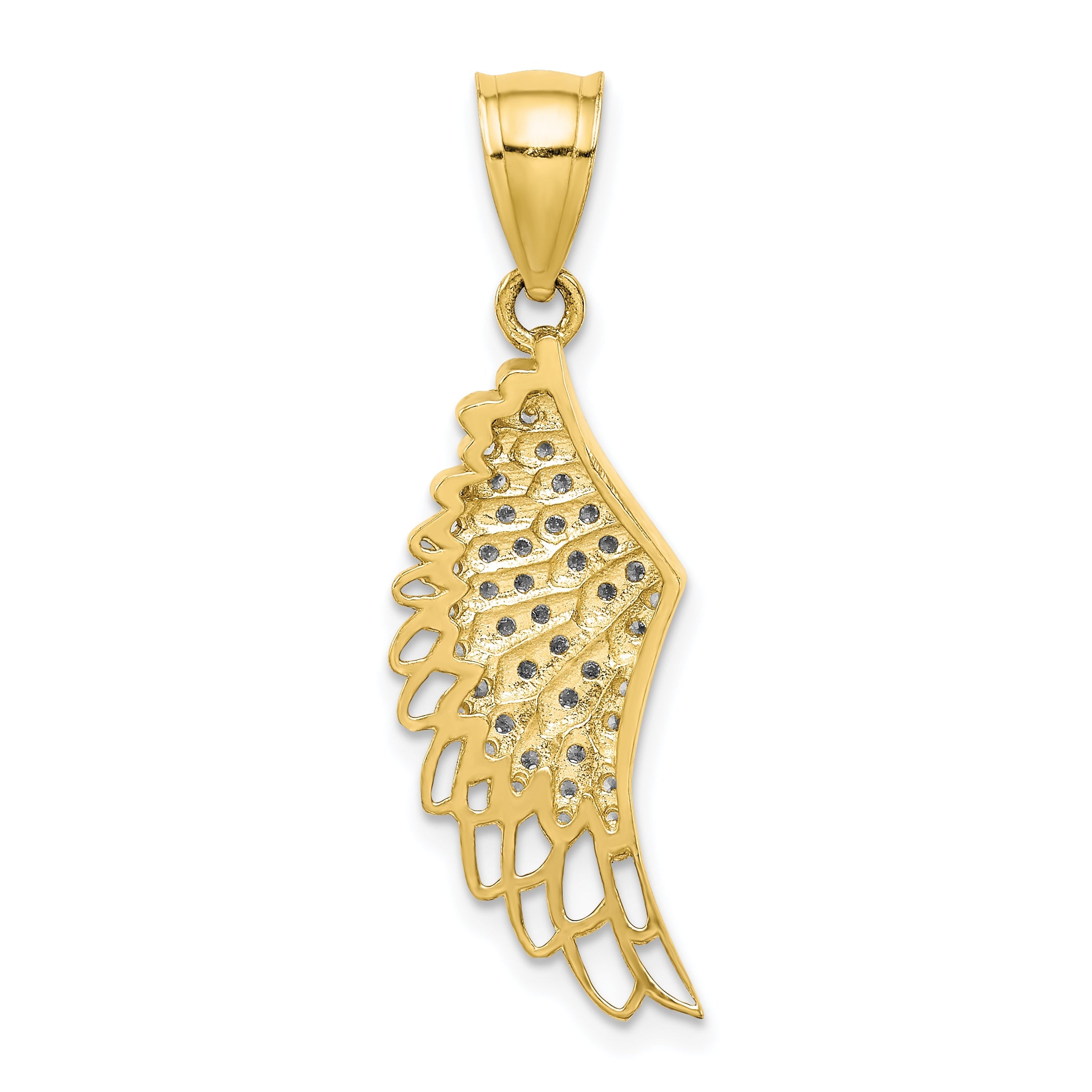 10k Yellow Gold 10K CZ Micropave Angel Wing Pendant