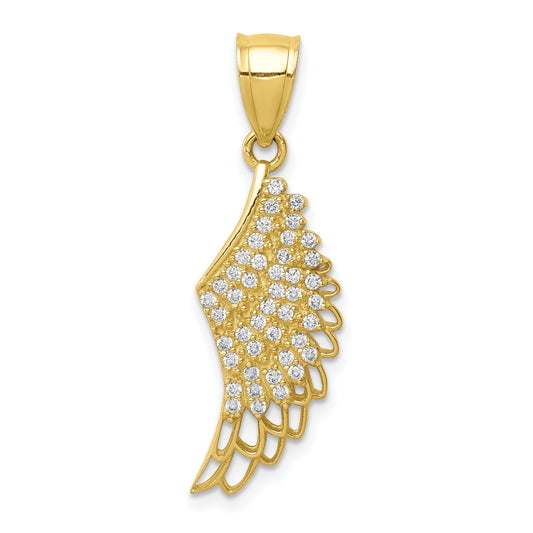 10k Yellow Gold 10K CZ Micropave Angel Wing Pendant