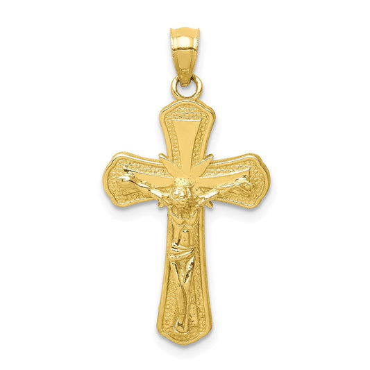 10k Yellow Gold Polished Textured Crucifix Pendant