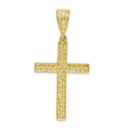 10k Yellow Gold Diamond-cut Nugget Cross Pendant