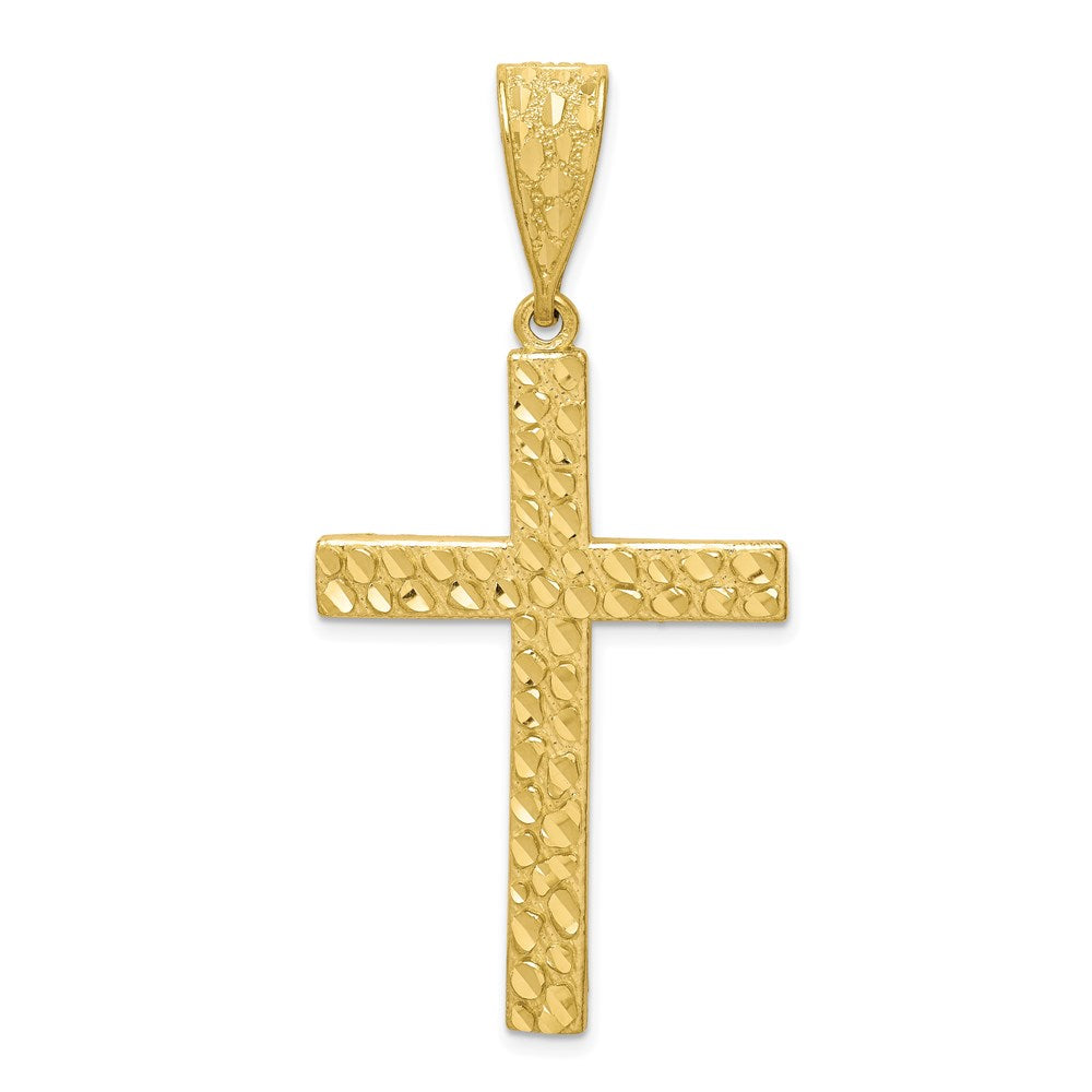 10k Yellow Gold Diamond-cut Nugget Cross Pendant