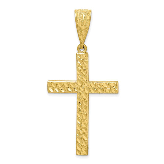 10k Yellow Gold Diamond-cut Nugget Cross Pendant