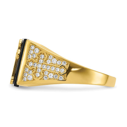 10K Yellow Gold CZ and Onyx Cross Men'S Ring