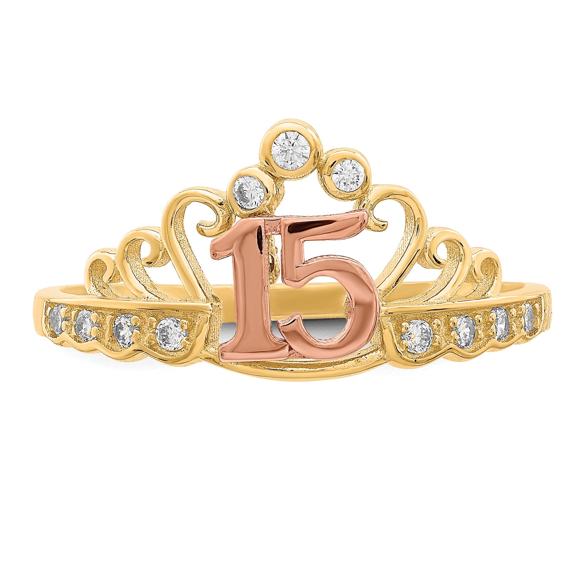 10K Two-Tone 10K Two-Tone Cz 15 Crown Ring