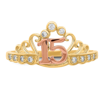10K Two-Tone 10K Two-Tone Cz 15 Crown Ring