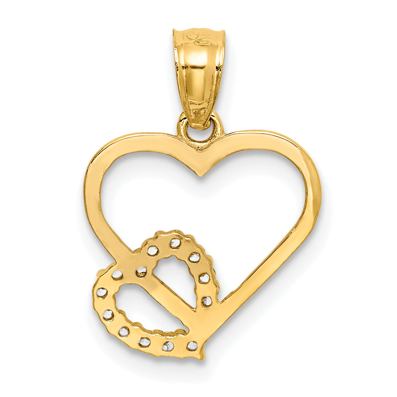 10k Yellow Gold 10K CZ Heart in Heart Pendant