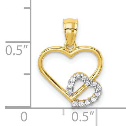 10k Yellow Gold 10K CZ Heart in Heart Pendant