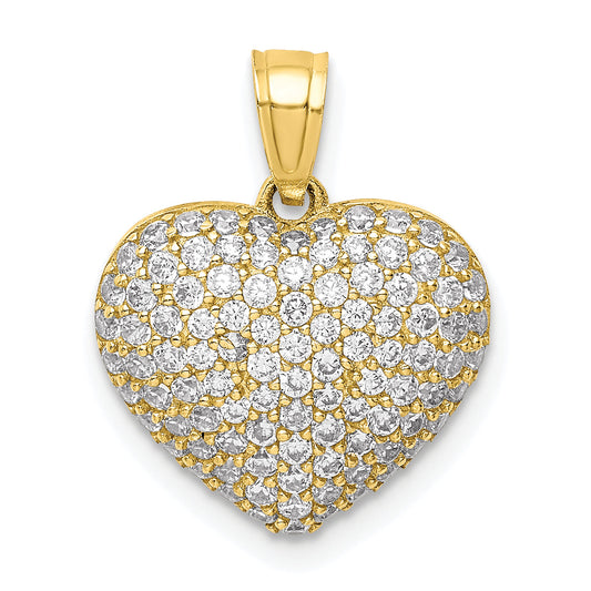 10k Yellow Gold CZ Micro Pave Heart Pendant