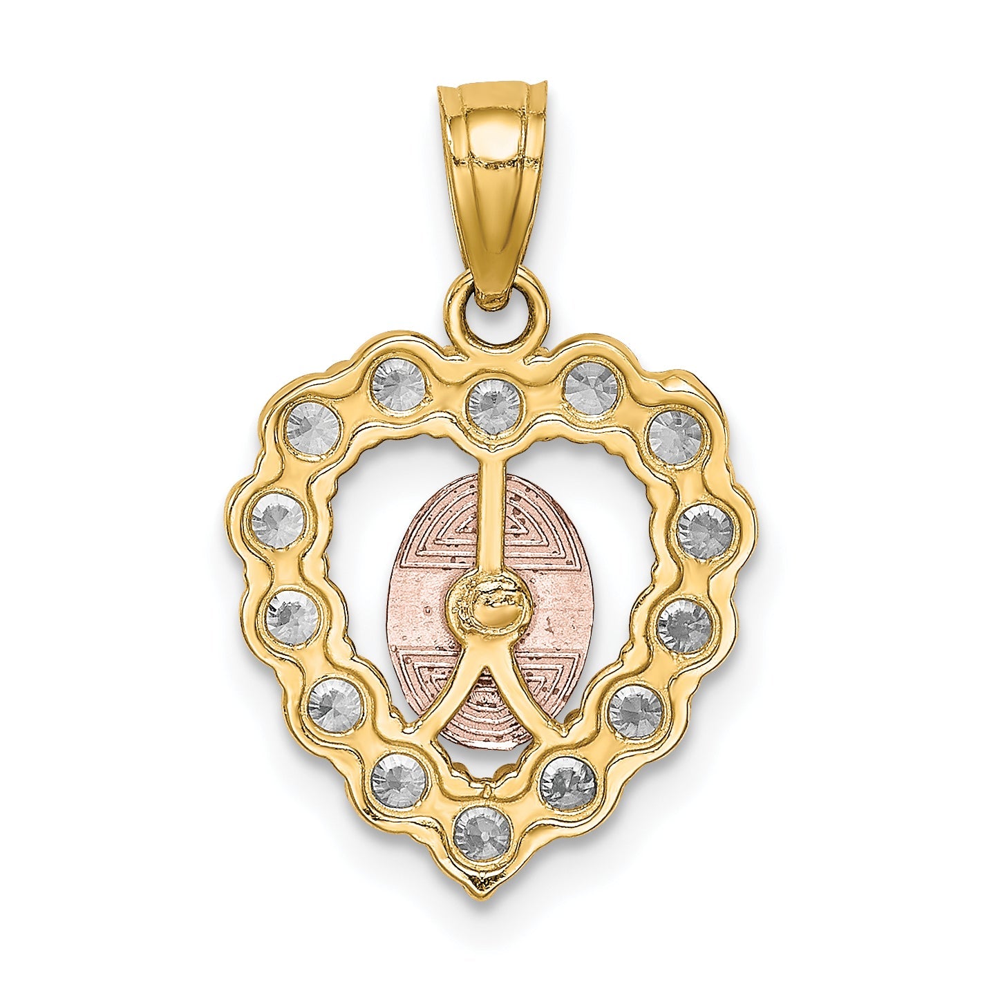 10k Two-tone W/White Rhodium CZ Guadalupe Heart Pendant