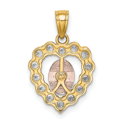 10k Two-tone W/White Rhodium CZ Guadalupe Heart Pendant