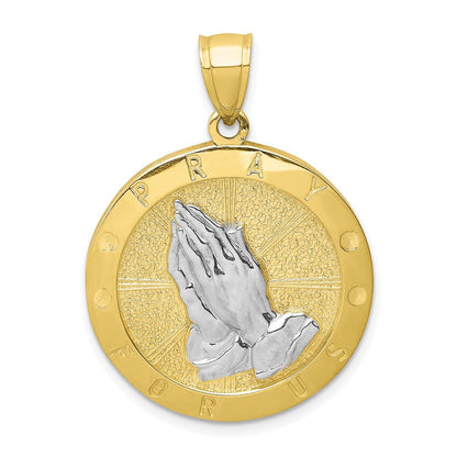 10k Yellow Gold w/Rhodium Guadalupe Reversible Praying Hands Medal