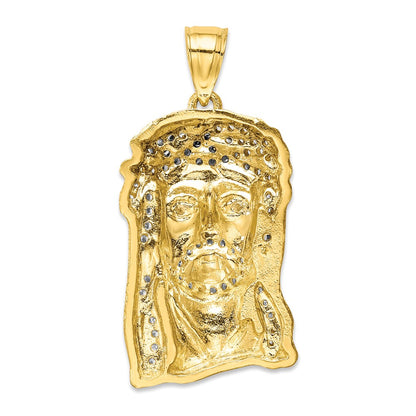 10k Yellow Gold 10K CZ Micropave Jesus Face Pendant