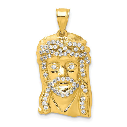 10k Yellow Gold 10K CZ Micropave Jesus Face Pendant