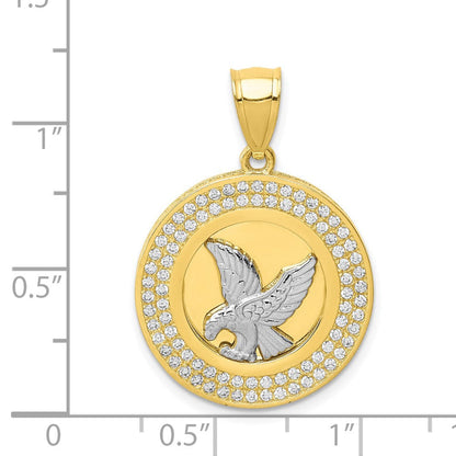 10k Yellow Gold w/Rhodium CZ Micropave Eagle Pendant