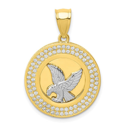 10k Yellow Gold w/Rhodium CZ Micropave Eagle Pendant