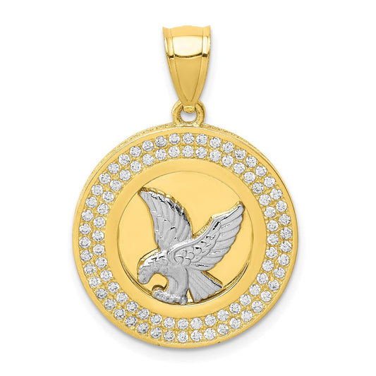 10k Yellow Gold w/Rhodium CZ Micropave Eagle Pendant