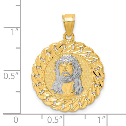 10k Yellow Gold w/Rhodium D/C w/Rhodium Jesus Face Pendant