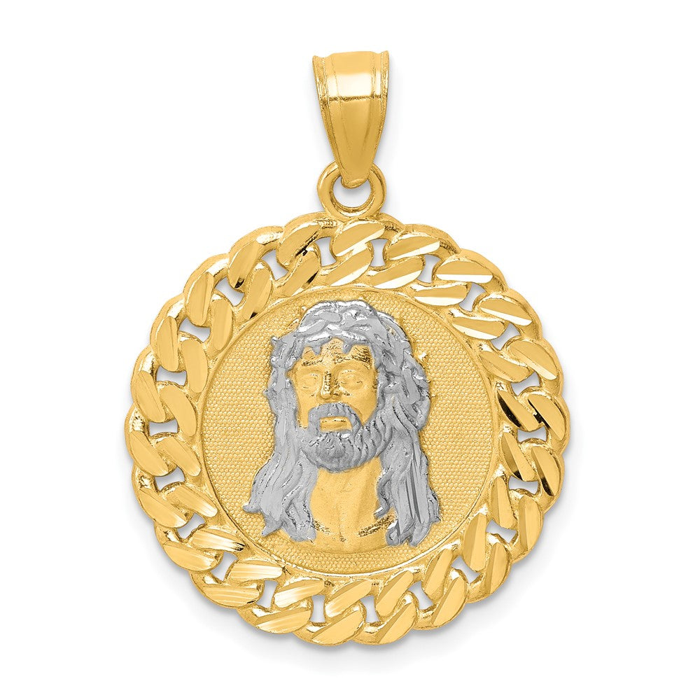 10k Yellow Gold w/Rhodium D/C w/Rhodium Jesus Face Pendant
