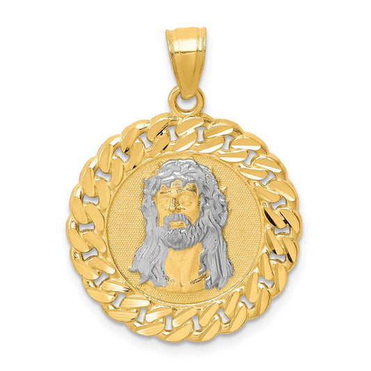 10k Yellow Gold w/Rhodium D/C w/Rhodium Jesus Face Pendant