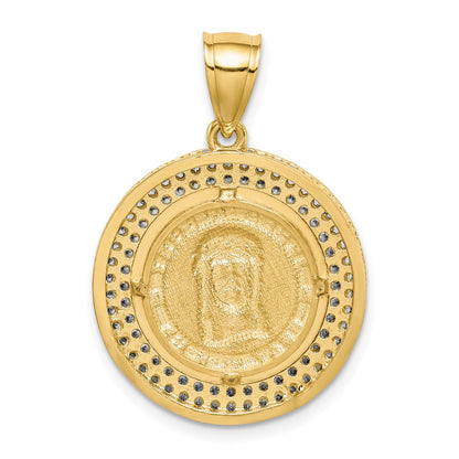 10k Yellow Gold w/Rhodium CZ Channel Edge Pave Jesus Face Pendant