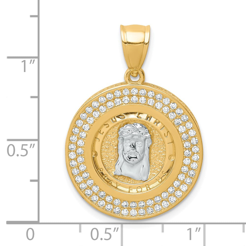 10k Yellow Gold w/Rhodium CZ Channel Edge Pave Jesus Face Pendant