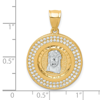 10k Yellow Gold w/Rhodium CZ Channel Edge Pave Jesus Face Pendant