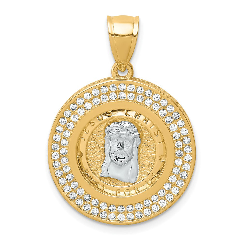 10k Yellow Gold w/Rhodium CZ Channel Edge Pave Jesus Face Pendant