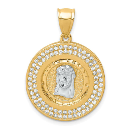 10k Yellow Gold w/Rhodium CZ Channel Edge Pave Jesus Face Pendant