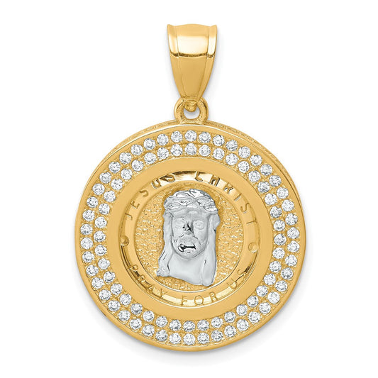 10k Yellow Gold w/Rhodium CZ Channel Edge Pave Jesus Face Pendant