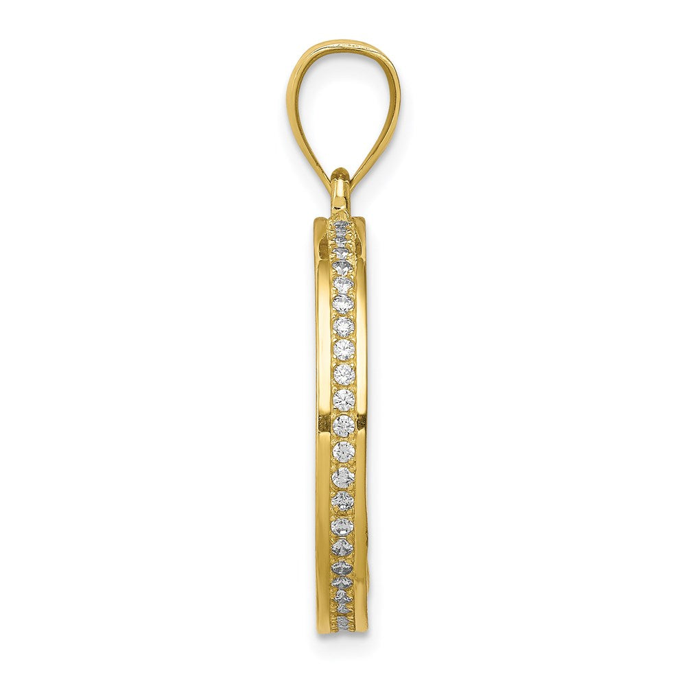 10k Yellow Gold w/Rhodium CZ Channel Edge Pave Last Supper Pendant