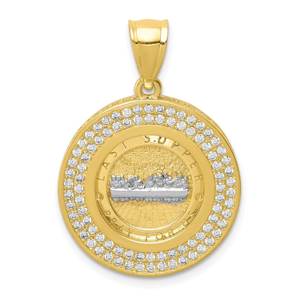10k Yellow Gold w/Rhodium CZ Channel Edge Pave Last Supper Pendant