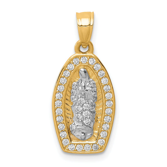 10k Yellow w/Rhodium CZ Pave Lady of Guadalupe Pendant