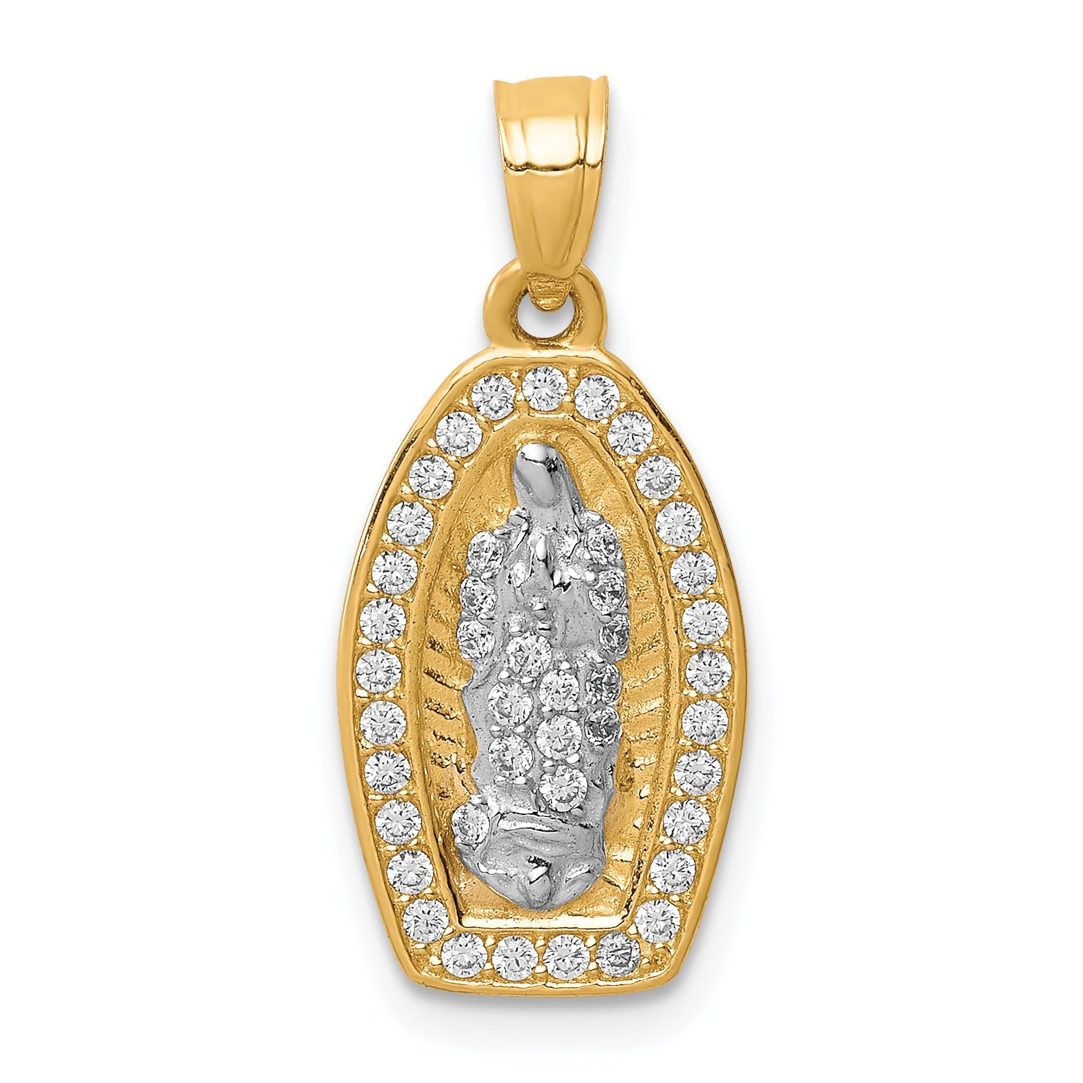 10k Yellow w/Rhodium 10K w/Rhodium CZ Pave Lady of Guadalupe Pendant