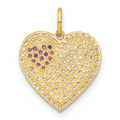 10K Yellow Gold 10K Polished Clear & Red Cz Heart Charm