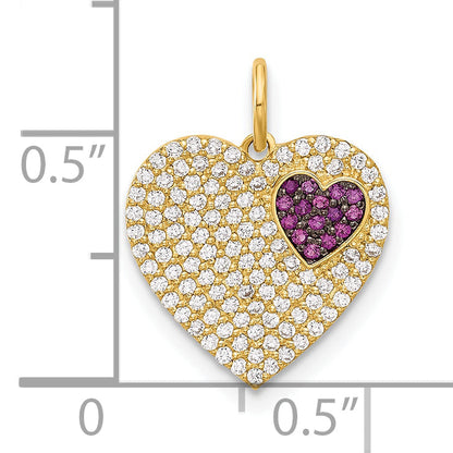 10K Yellow Gold 10K Polished Clear & Red Cz Heart Charm