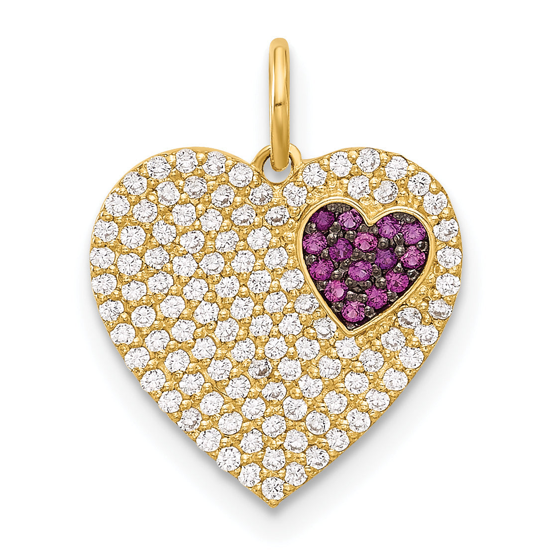 10K Yellow Gold 10K Polished Clear & Red Cz Heart Charm