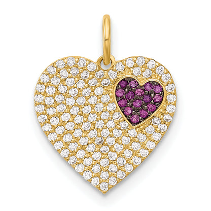 10K Yellow Gold 10K Polished Clear & Red Cz Heart Charm