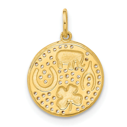 10K Yellow Gold 10K Polished Cz Good Luck Medallion Charm