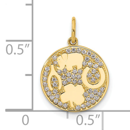 10K Yellow Gold 10K Polished Cz Good Luck Medallion Charm