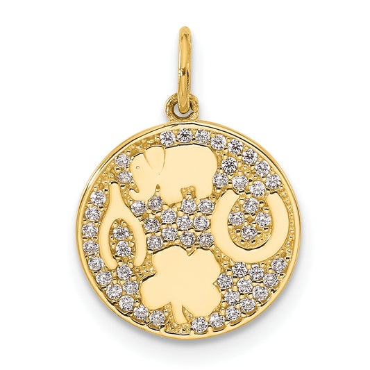 10K Yellow Gold 10K Polished Cz Good Luck Medallion Charm
