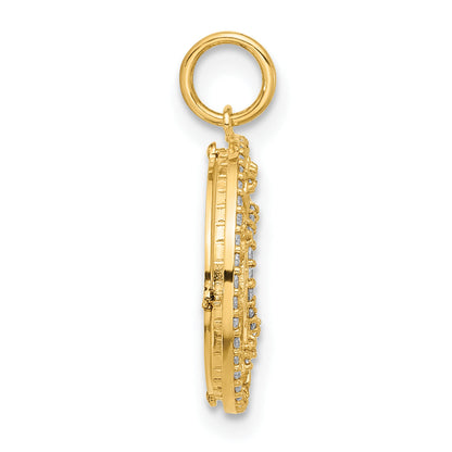 10K Yellow Gold 10K Polished Cz And Mother Of Pearl Sun Moon Stars Disc Charm